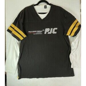 VTG Ralph Lauren PJC Polo Jeans Company Shirt XL Black Yellow Heavy Cotton 96’